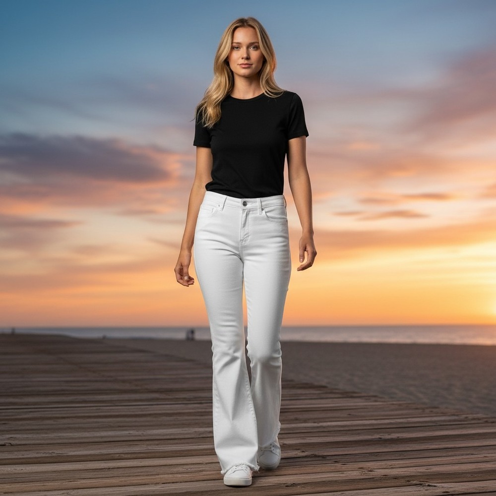 Mother The Weekender White Flare Leg Raw Hem Jeans Size 29 Womens High Rise